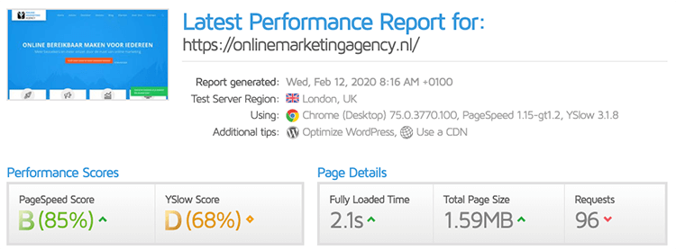 Performance report gt metrix
