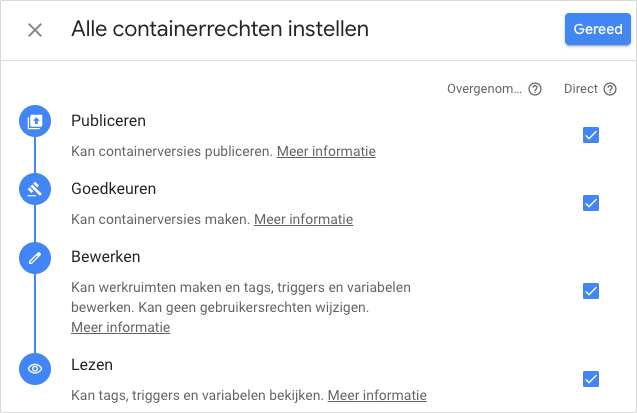 Tag manager containerrechten