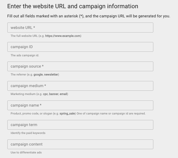 Google URL builder - Not set in Google Analytics