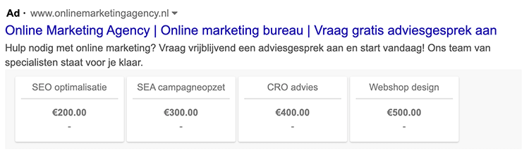 prijs extensie google ads