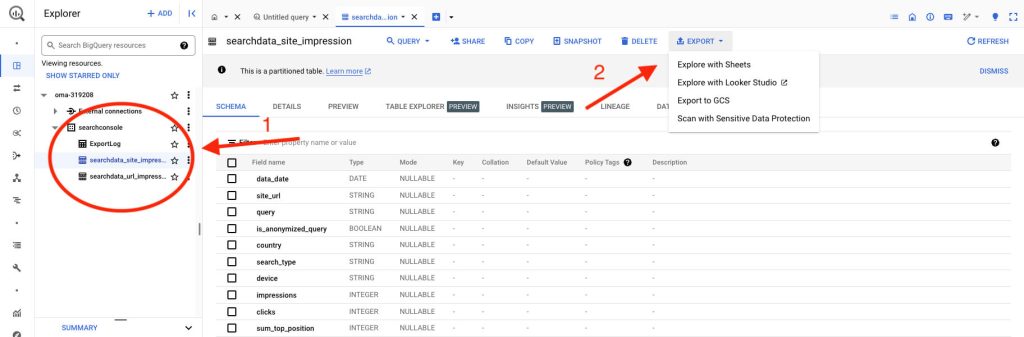 BigQuery Export Search Console Data