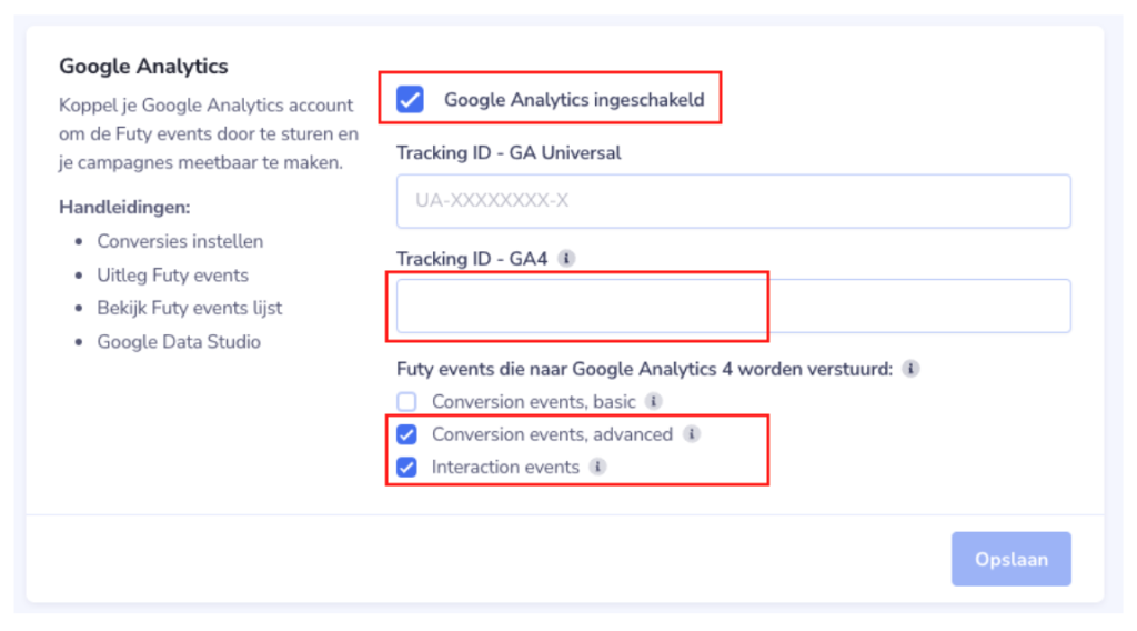Futy koppelen aan GA4