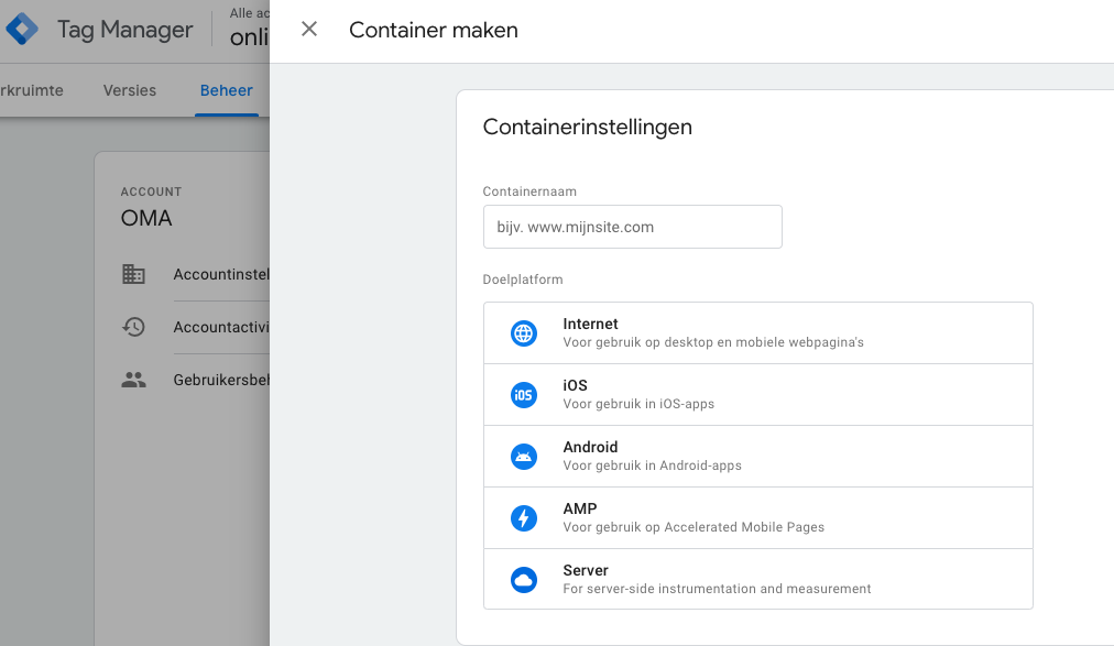 Server container toevoegen